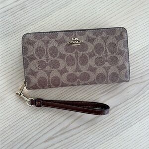 Coach Zip Around Tan Wristlet Wallet